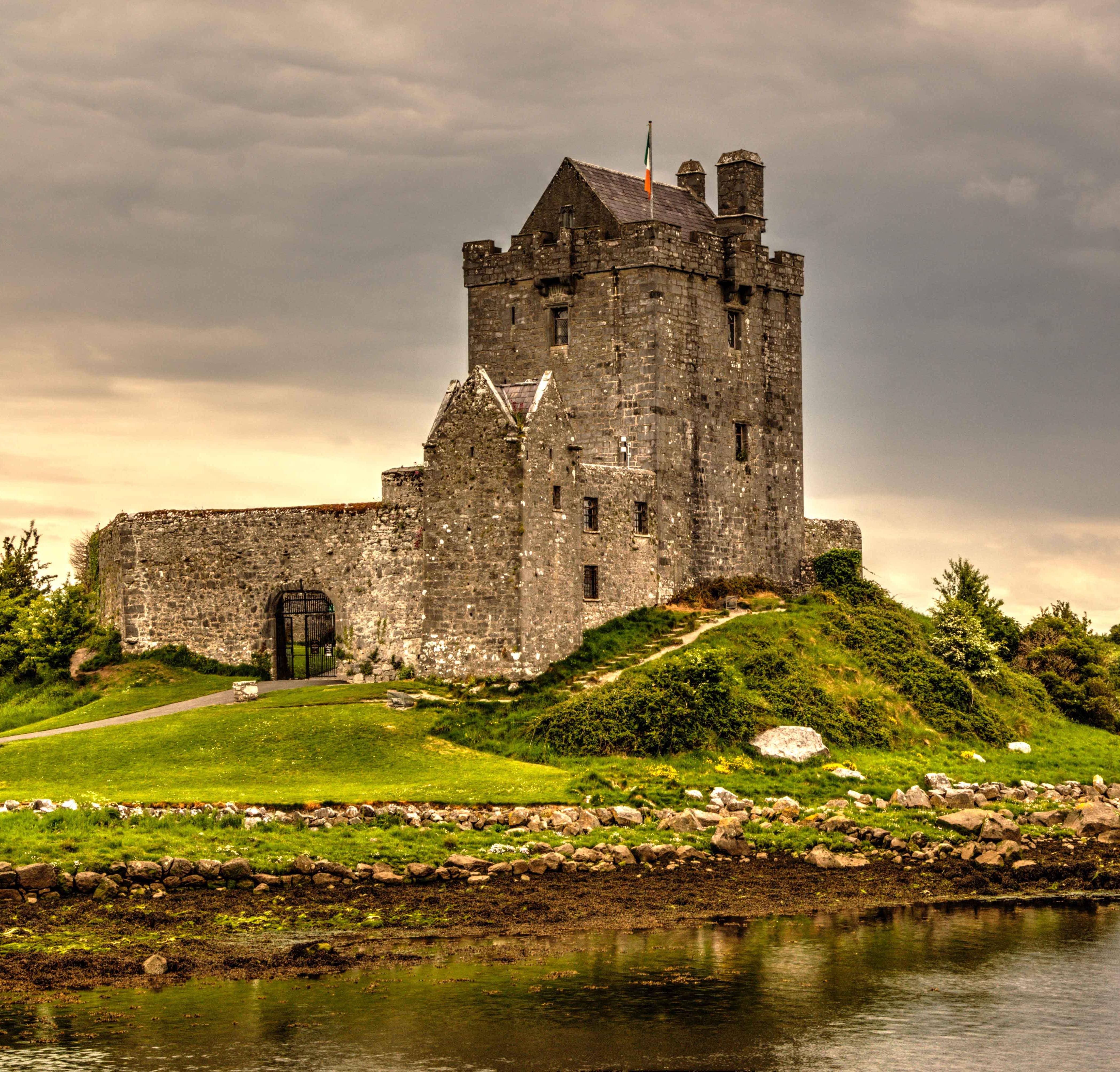 Irish castle on a lakeshore